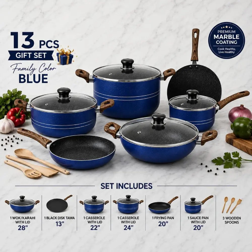 Non Stick Cookware Set 13 Pcs Blue Colour